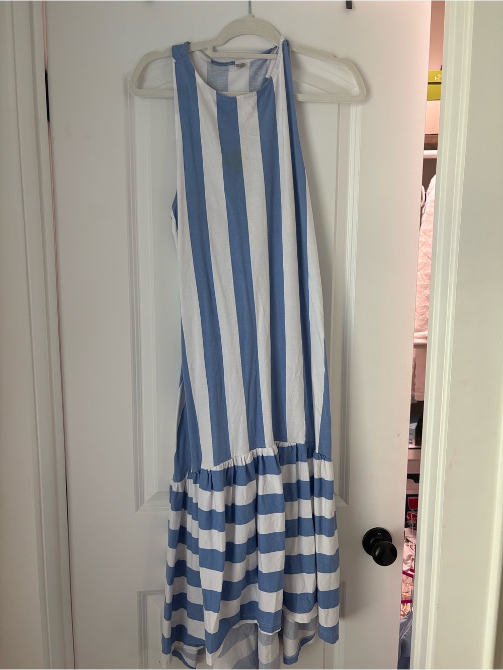Women’s Blue and White Striped Sleeveless Dress